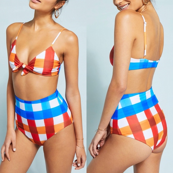 MARA HOFFMAN Multicolor Plaid Bikini Top Bottom - Picture 3 of 7